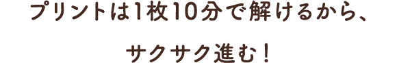 プリントは1枚10分で解けるから、サクサク進む！