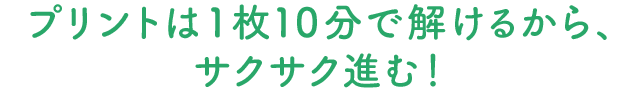 プリントは1枚10分で解けるから、サクサク進む！